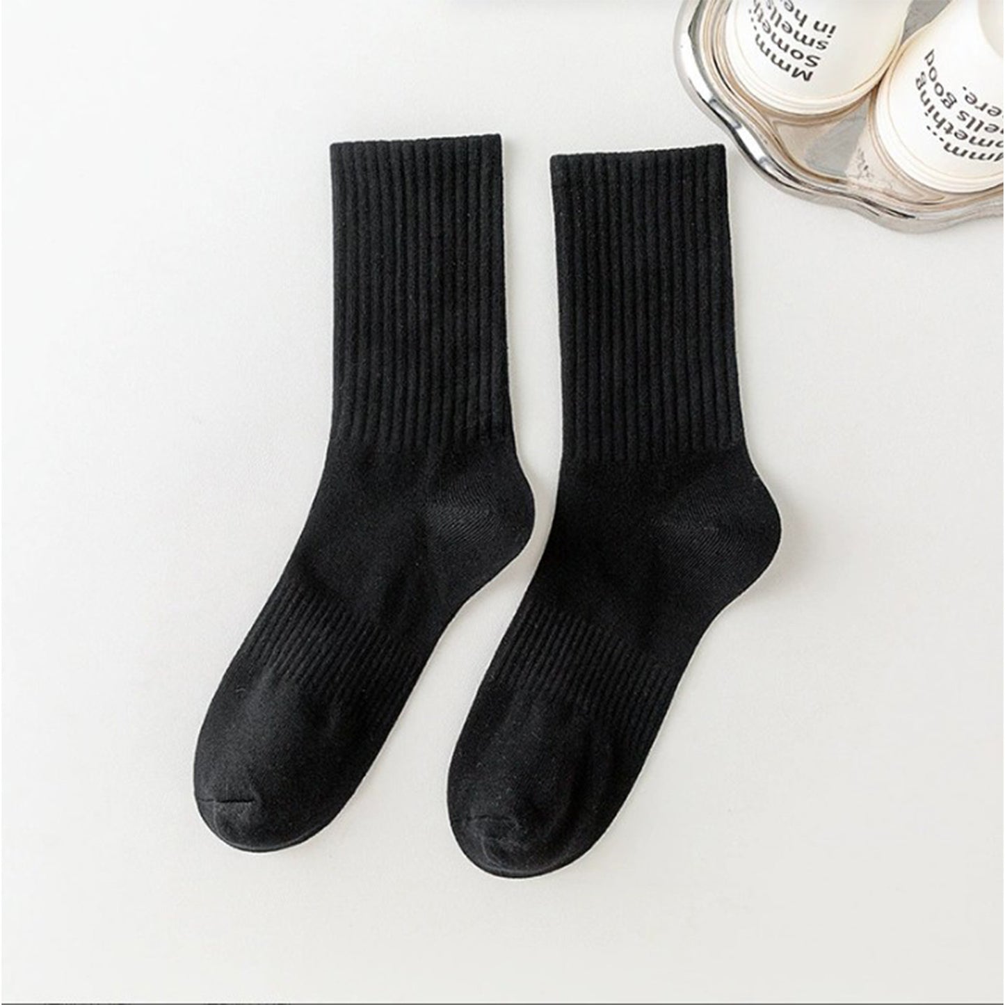 3 Pairs Cotton Crew Socks Soft Ribbed Knit Breathable Everyday Comfort