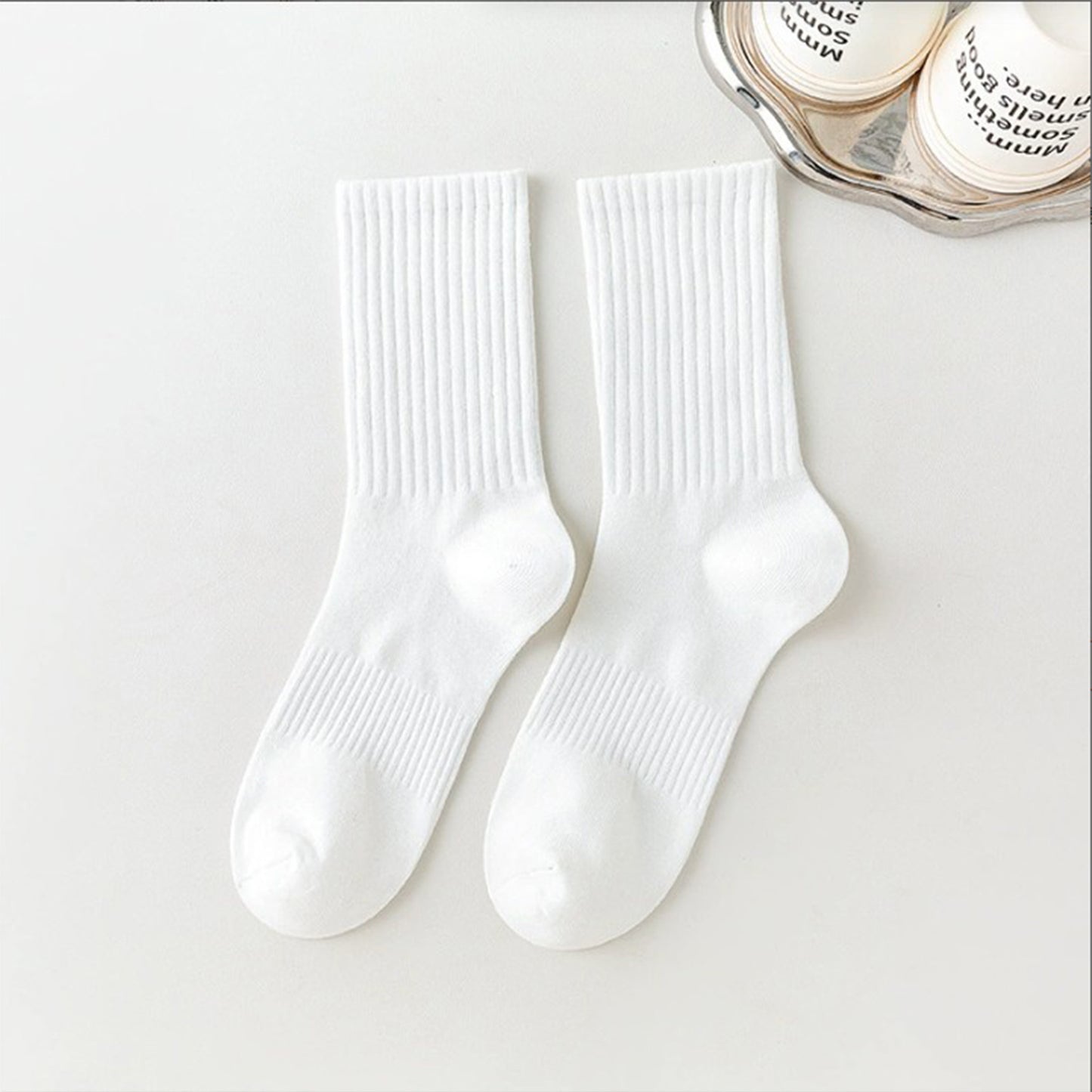 3 Pairs Cotton Crew Socks Soft Ribbed Knit Breathable Everyday Comfort