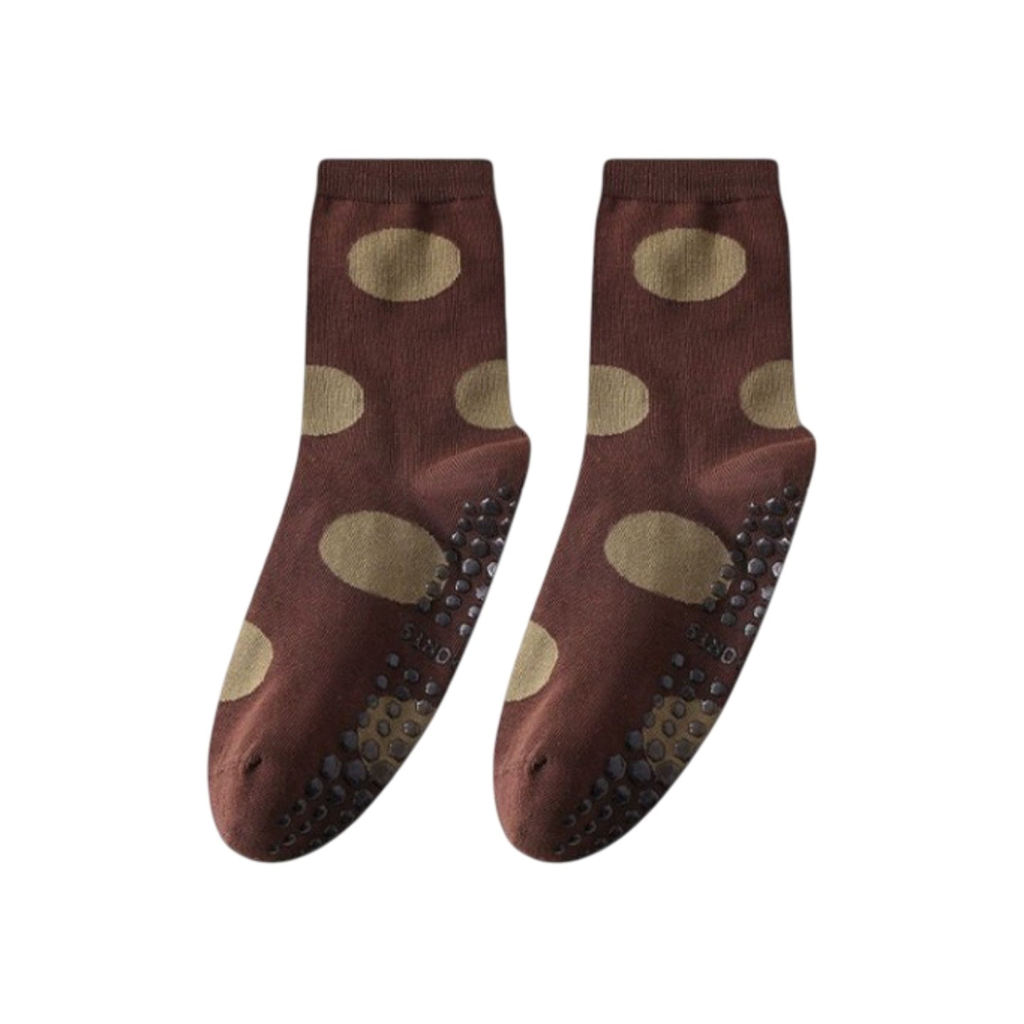 2 Pairs Womens Polka Dot Cotton Crew Socks with Non Slip Grip Sole