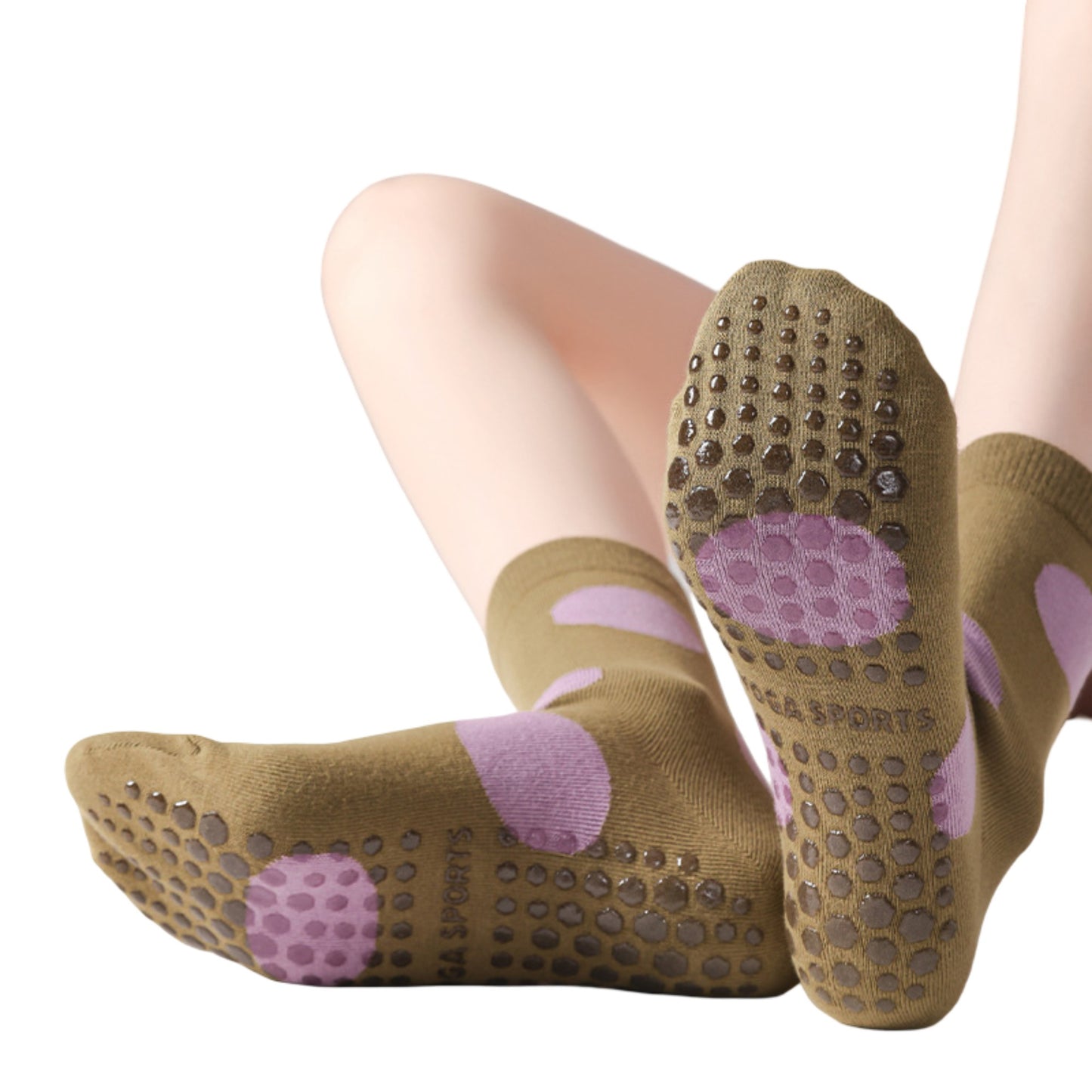 2 Pairs Womens Polka Dot Cotton Crew Socks with Non Slip Grip Sole