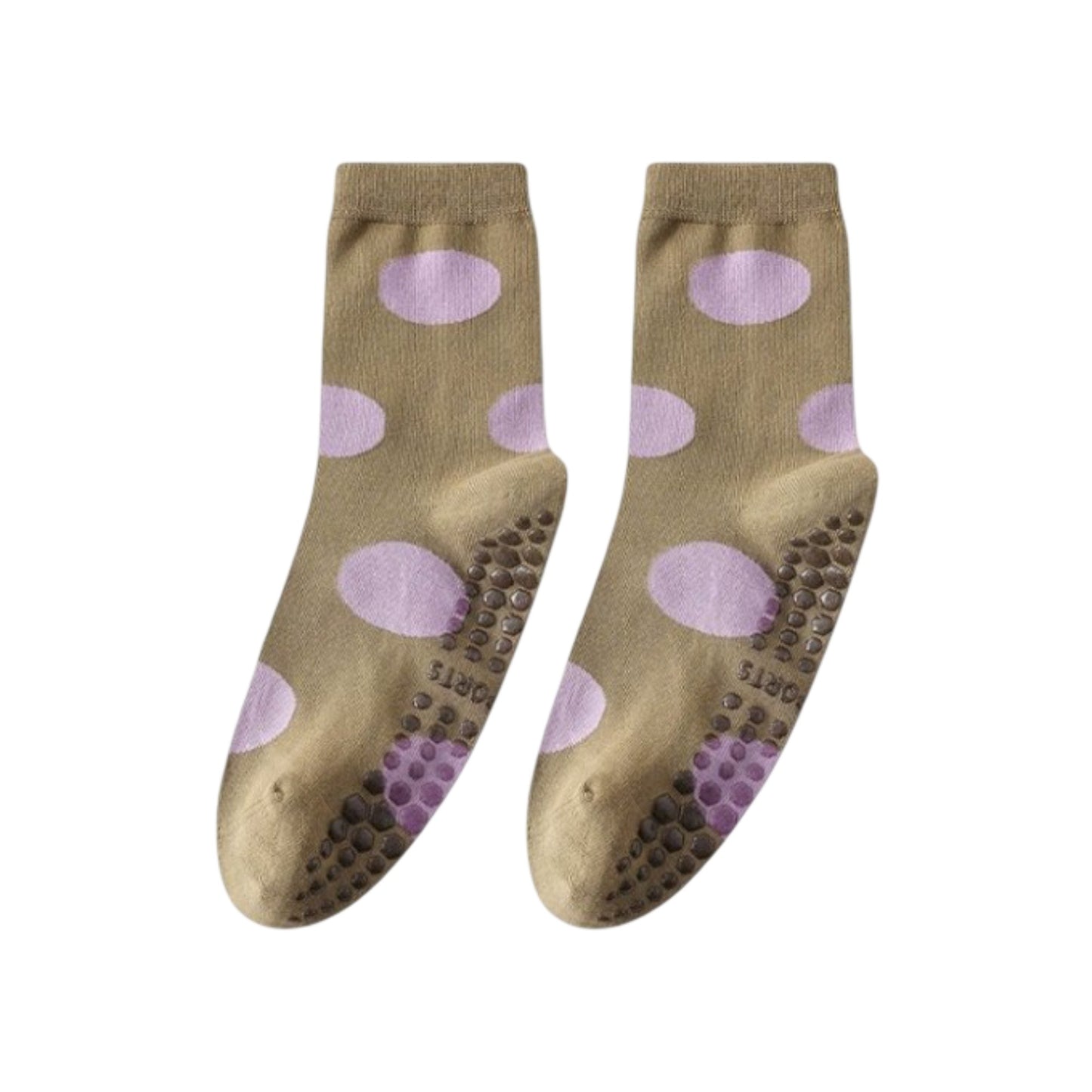 2 Pairs Womens Polka Dot Cotton Crew Socks with Non Slip Grip Sole