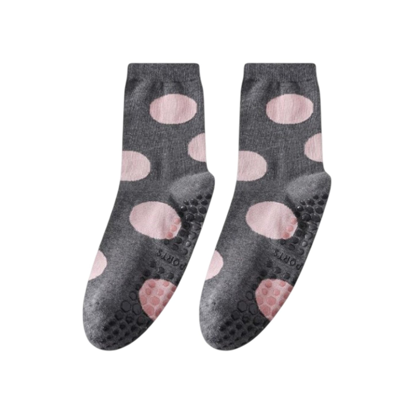 2 Pairs Womens Polka Dot Cotton Crew Socks with Non Slip Grip Sole