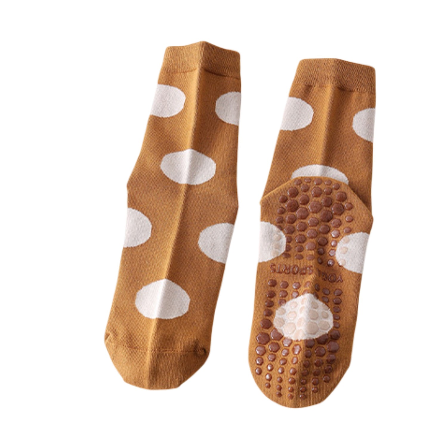2 Pairs Womens Polka Dot Cotton Crew Socks with Non Slip Grip Sole