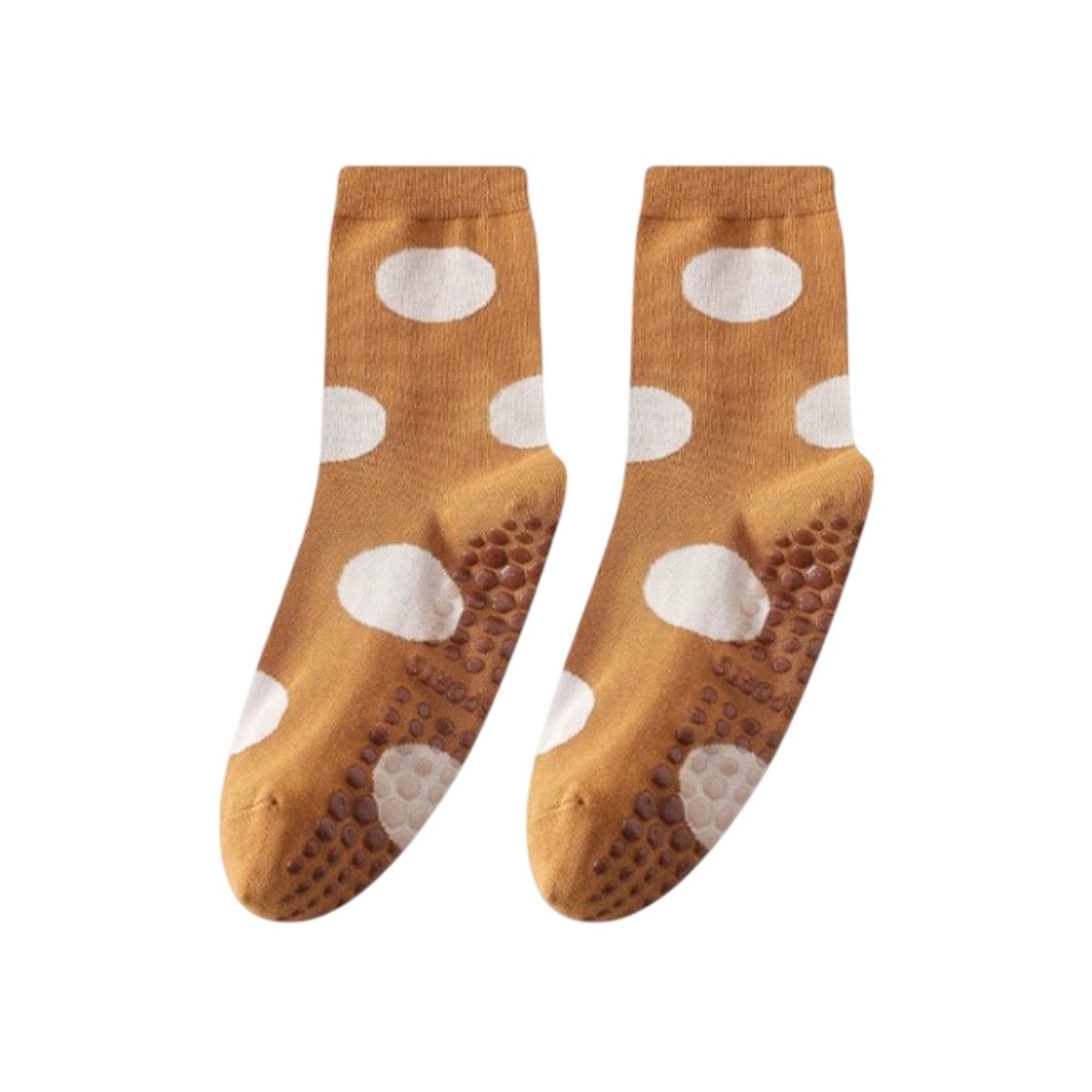 2 Pairs Womens Polka Dot Cotton Crew Socks with Non Slip Grip Sole