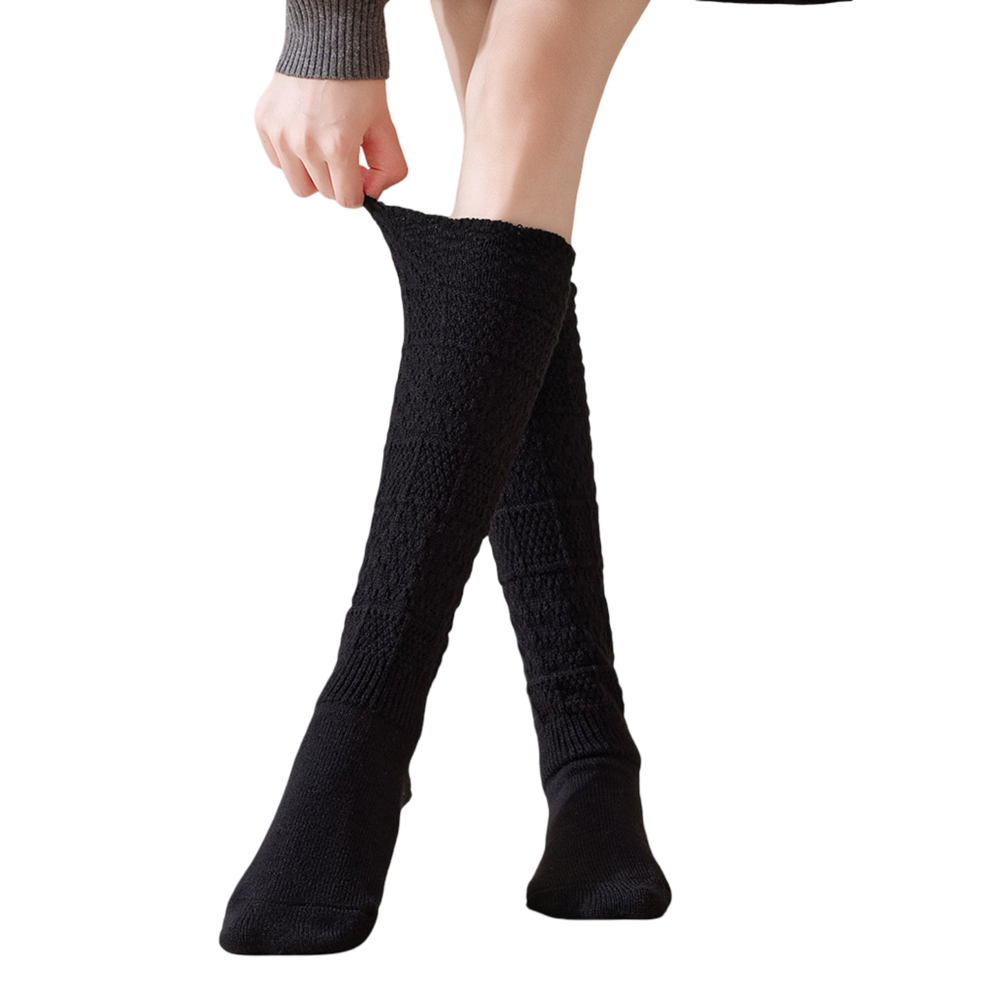 Womens Vintage Knit Lace Long Crew Socks Soft Stretch Warm Fit