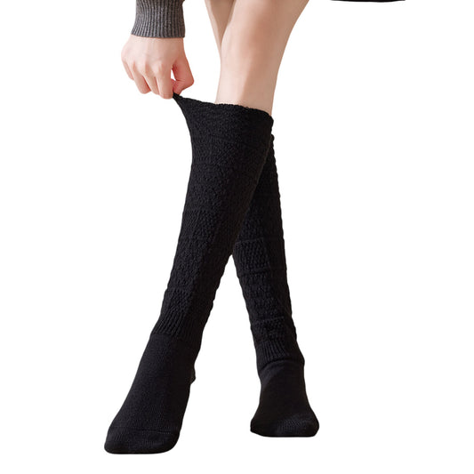 Womens Vintage Knit Lace Long Crew Socks Soft Stretch Warm Fit