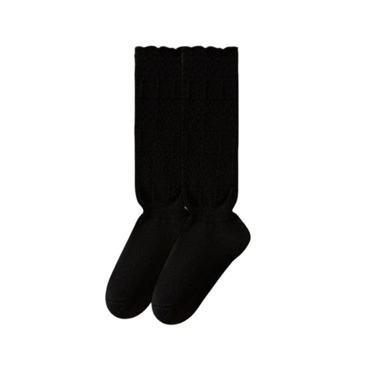 Womens Vintage Knit Lace Long Crew Socks Soft Stretch Warm Fit