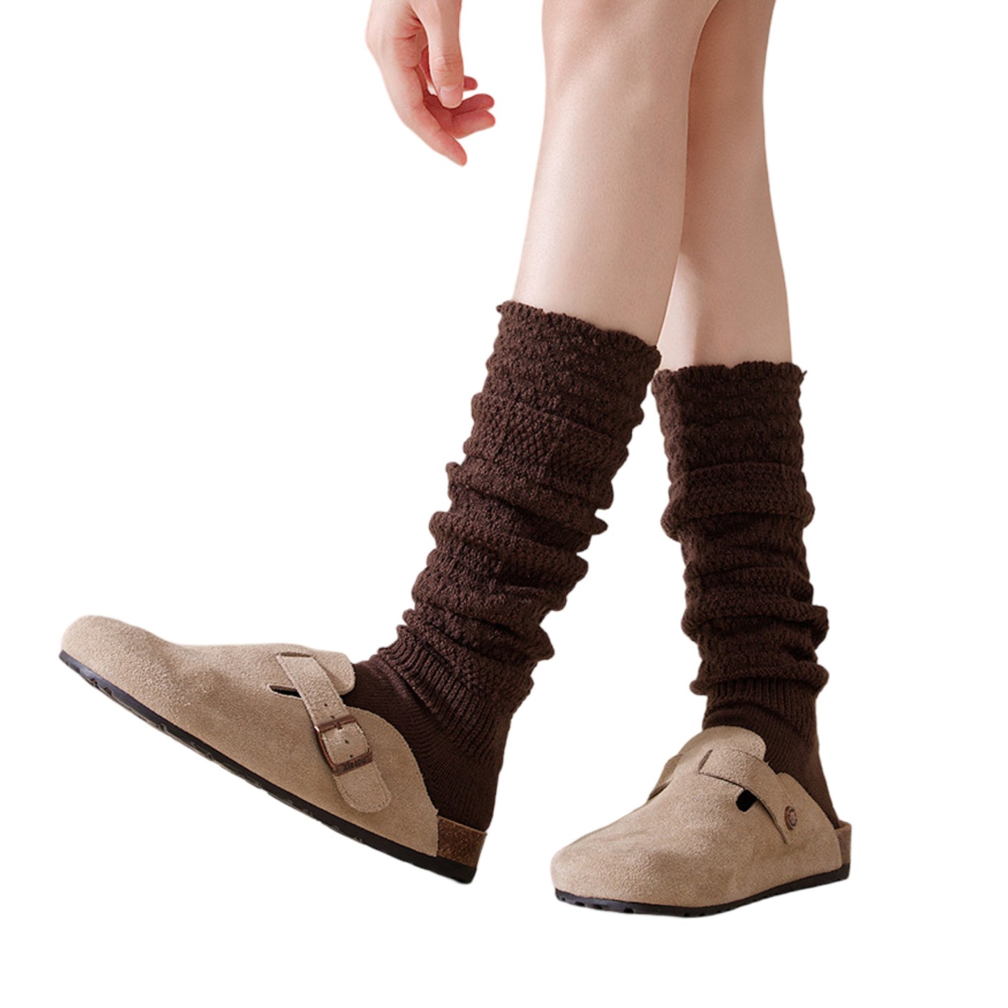 Womens Vintage Knit Lace Long Crew Socks Soft Stretch Warm Fit