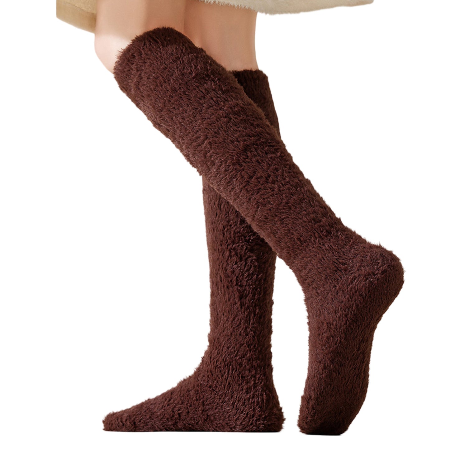 Womens Plush Coral Fleece Knee High Socks Soft Stretch Warm Winter Comfort