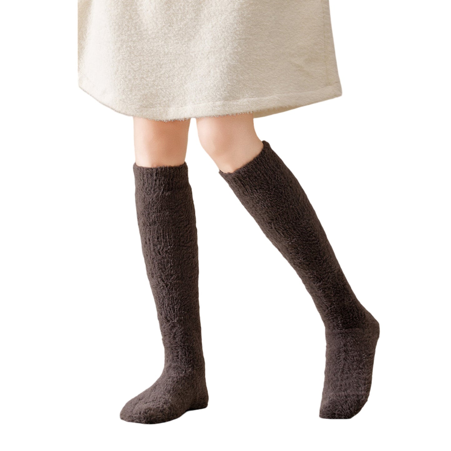 Womens Plush Coral Fleece Knee High Socks Soft Stretch Warm Winter Comfort
