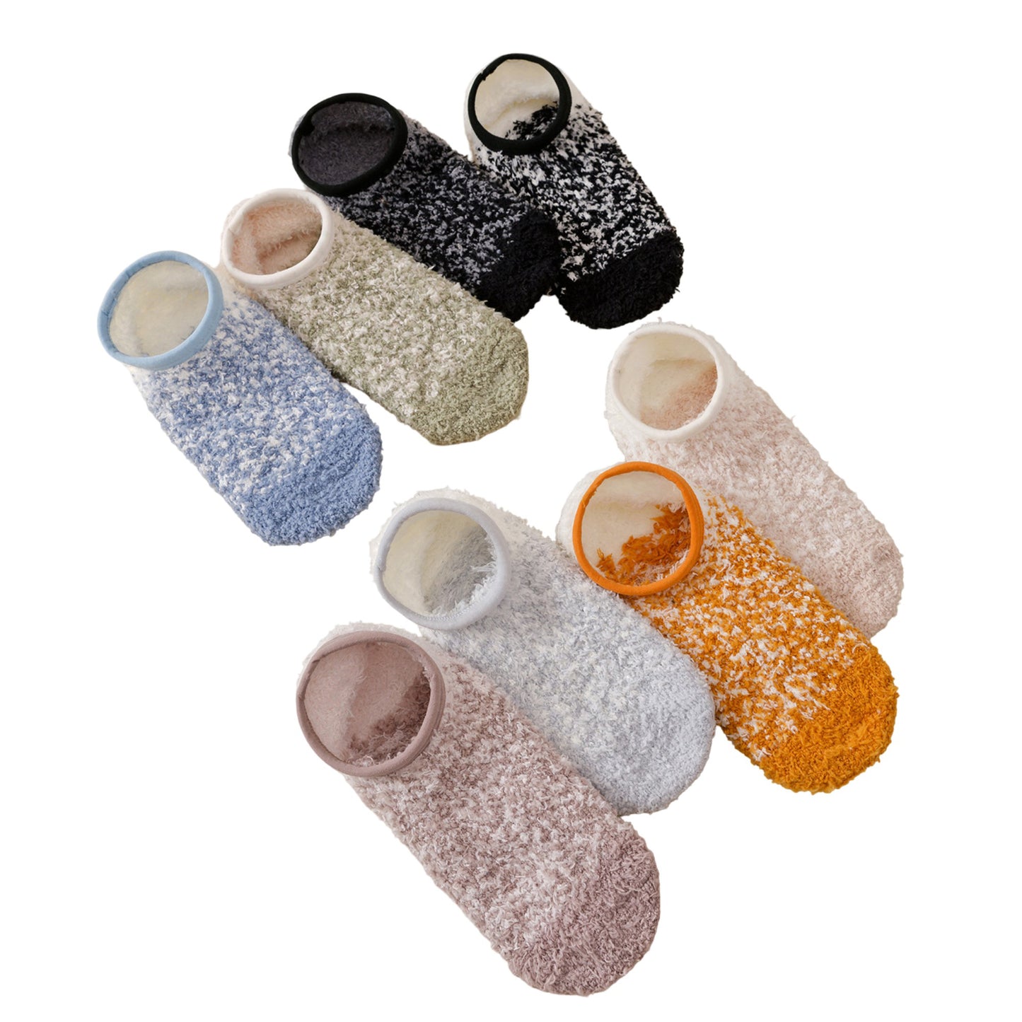 3-Pack Mens Winter No Show Socks with Non Slip Grips Soft Thermal Cozy Fit