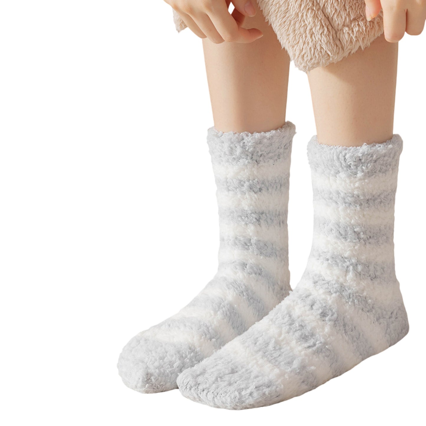 2-Pack Womens Striped Coral Fleece Cozy Crew Socks Soft Plush Thermal Warmth