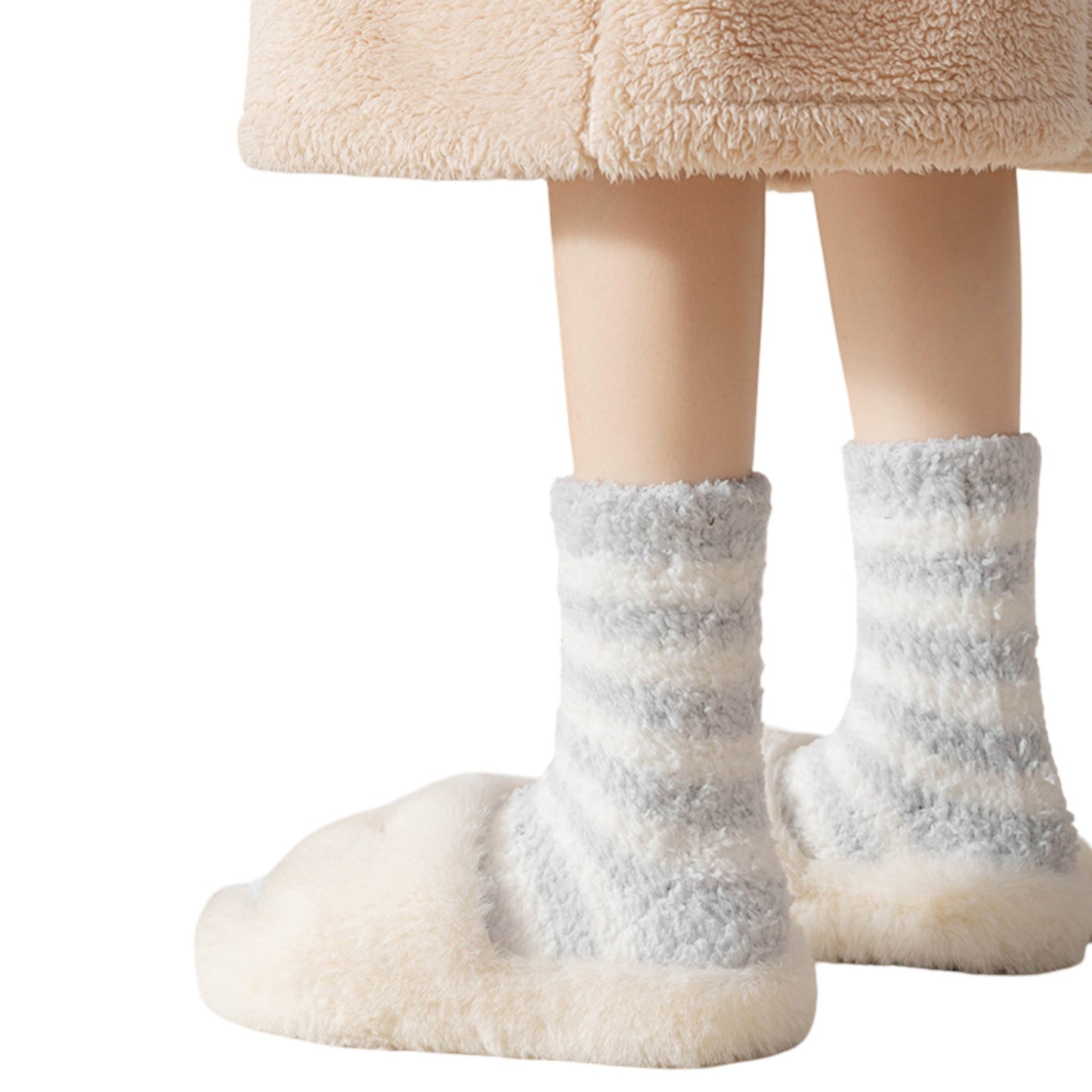 2-Pack Womens Striped Coral Fleece Cozy Crew Socks Soft Plush Thermal Warmth