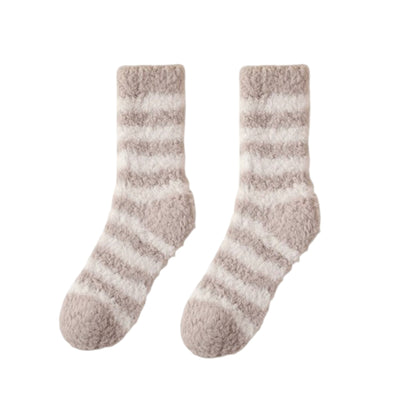 2-Pack Womens Striped Coral Fleece Cozy Crew Socks Soft Plush Thermal Warmth
