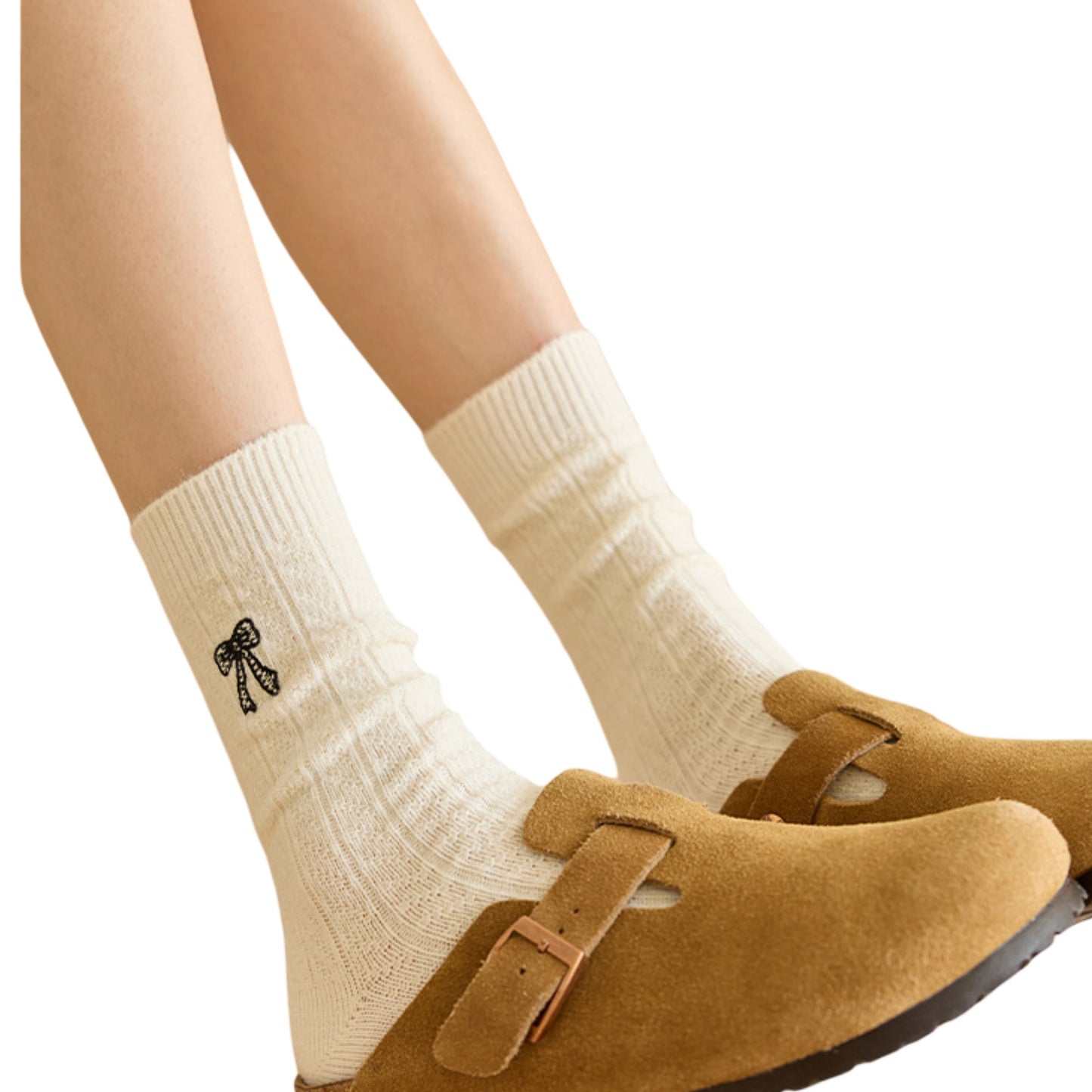 2-Pack Womens Cotton Blend Crew Socks with Embroidered Bow