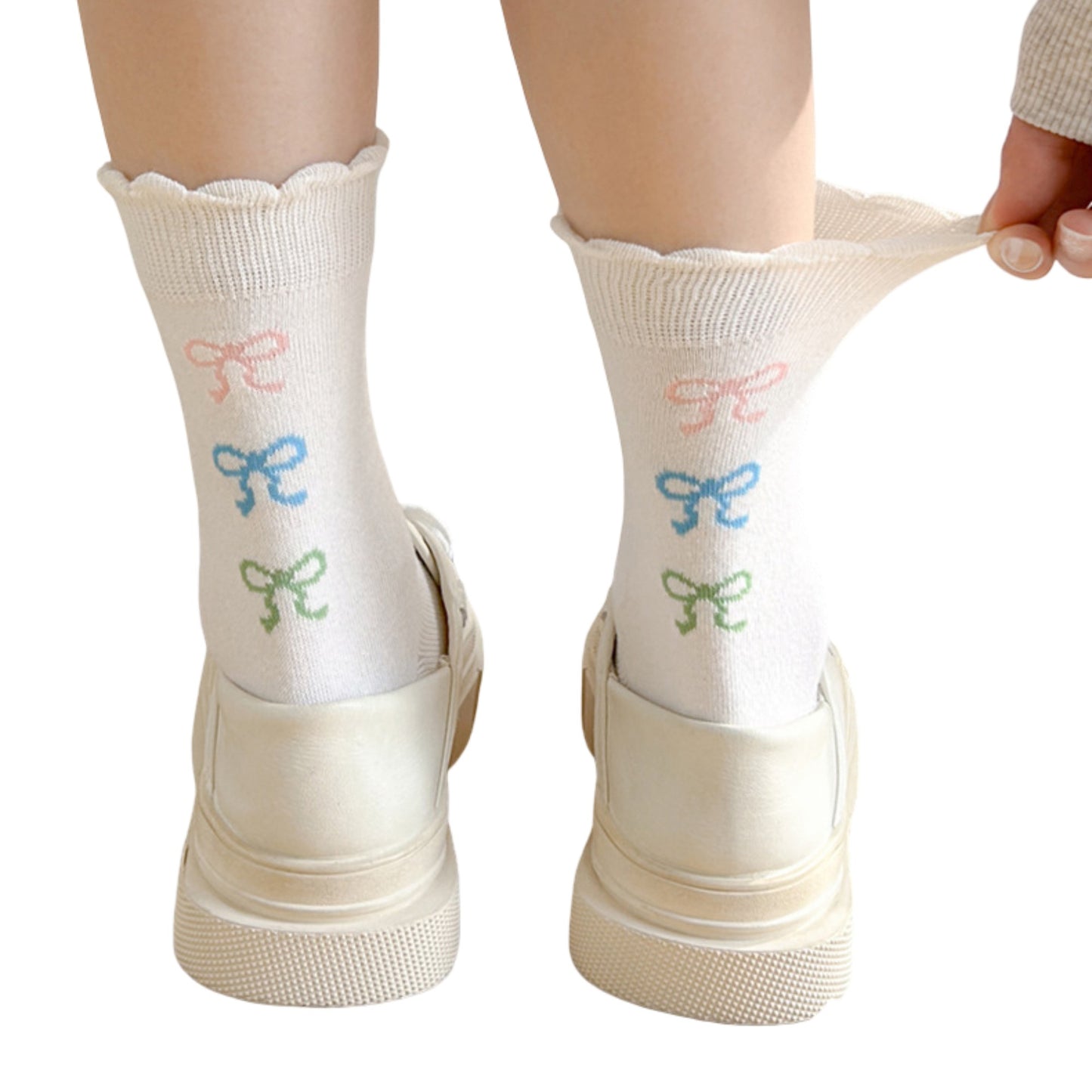 3-Pack Womens Cotton Ruffle Crew Socks with Cute Pattern Design