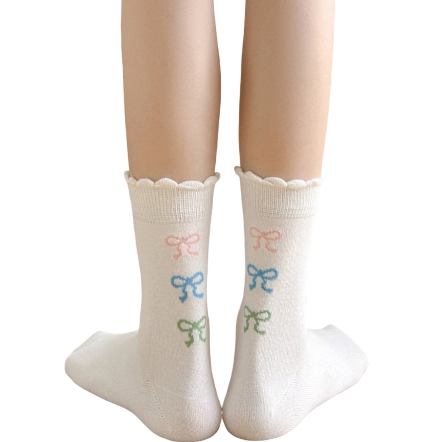 3-Pack Womens Cotton Ruffle Crew Socks with Cute Pattern Design