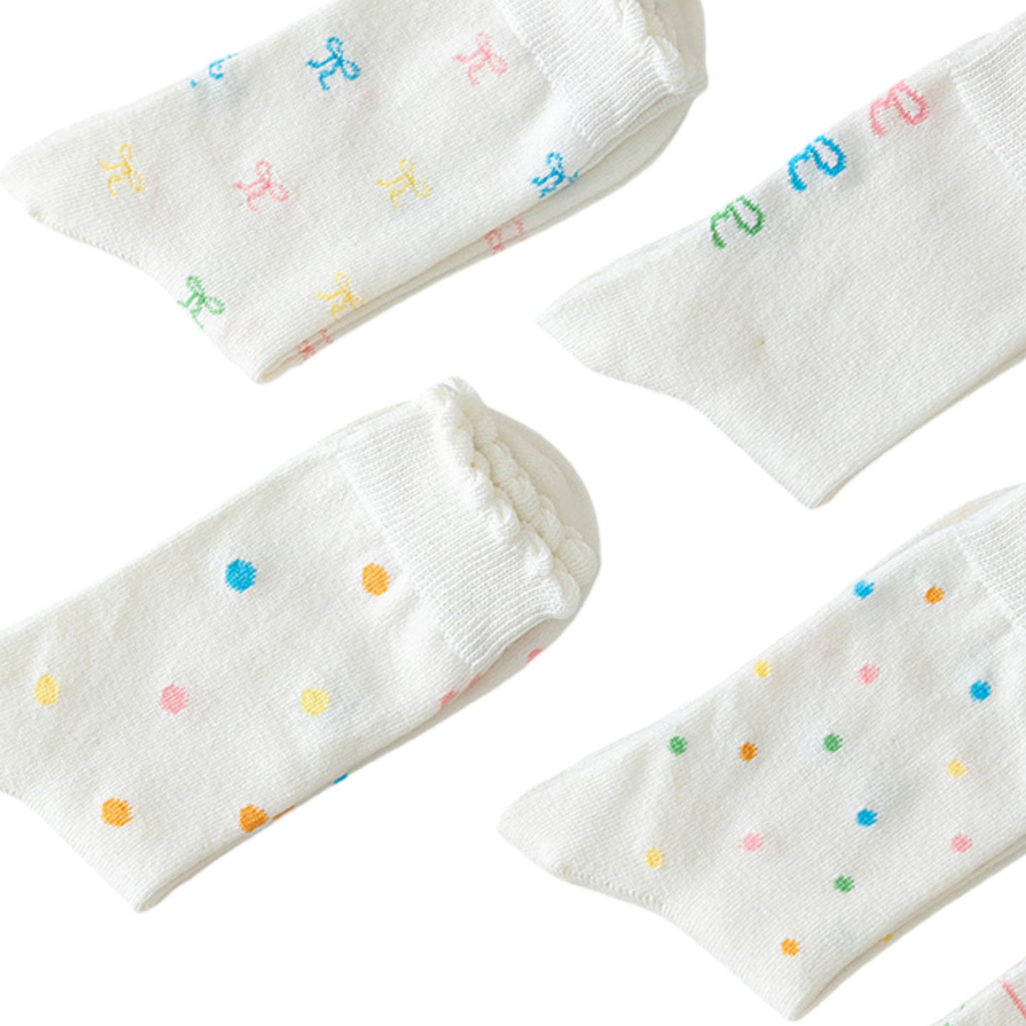 3-Pack Womens Cotton Ruffle Crew Socks with Cute Pattern Design