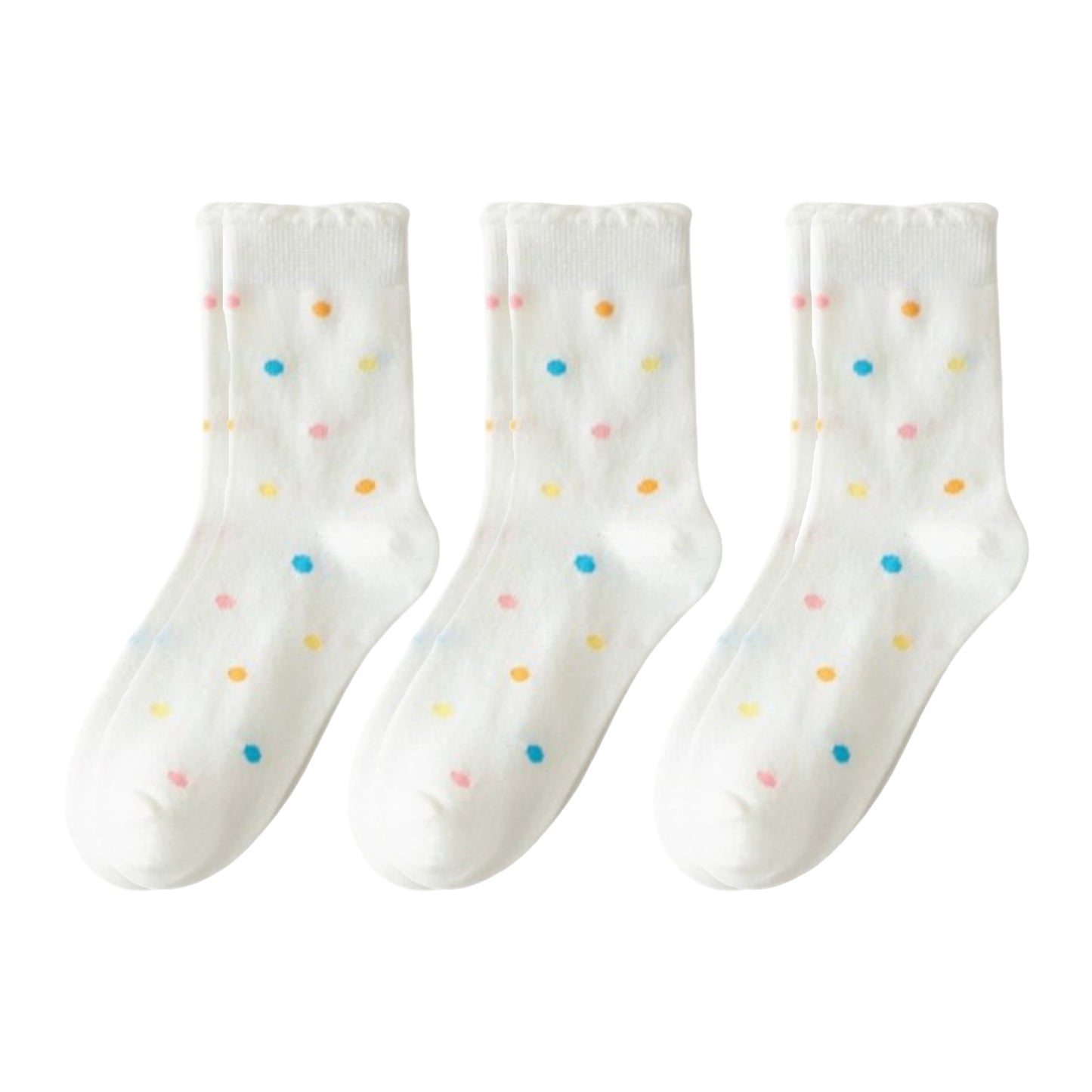 3-Pack Womens Cotton Ruffle Crew Socks with Cute Pattern Design