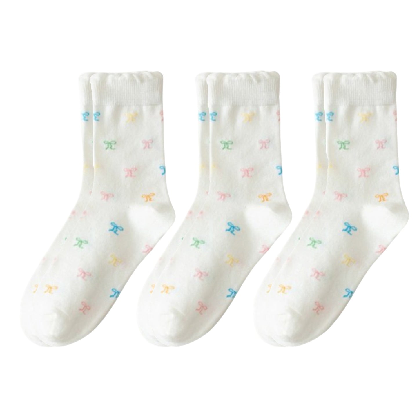 3-Pack Womens Cotton Ruffle Crew Socks with Cute Pattern Design