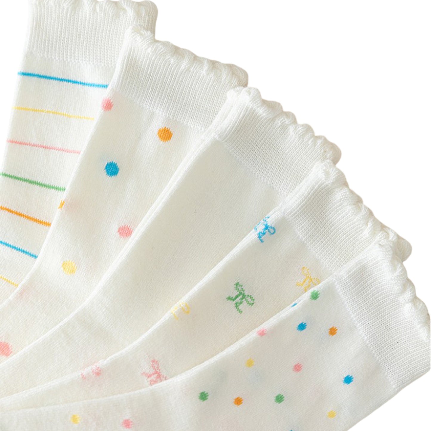 3-Pack Womens Cotton Ruffle Crew Socks with Cute Pattern Design
