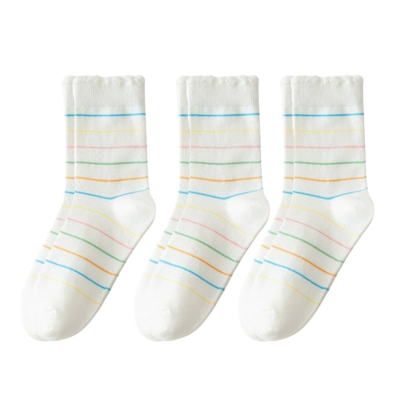 3-Pack Womens Cotton Ruffle Crew Socks with Cute Pattern Design