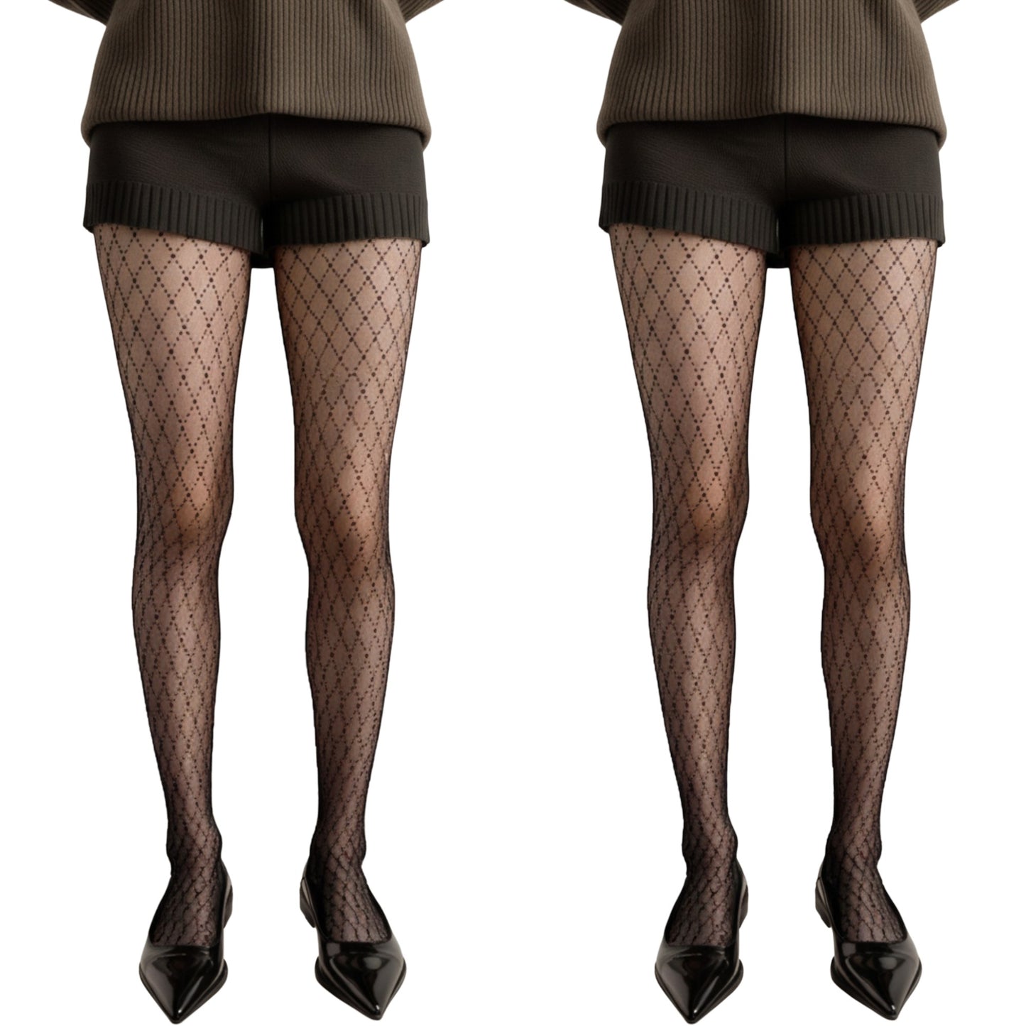 2pcs Women's Sheer Full Length Tights with Diamond Mesh Pattern and Soft Stretch Fit for Stylish Textured Feminine Legwear