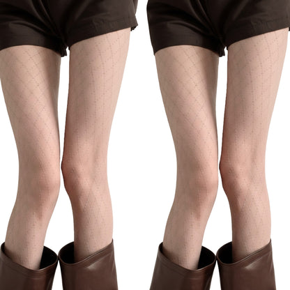 2pcs Women's Sheer Full Length Tights with Diamond Mesh Pattern and Soft Stretch Fit for Stylish Textured Feminine Legwear
