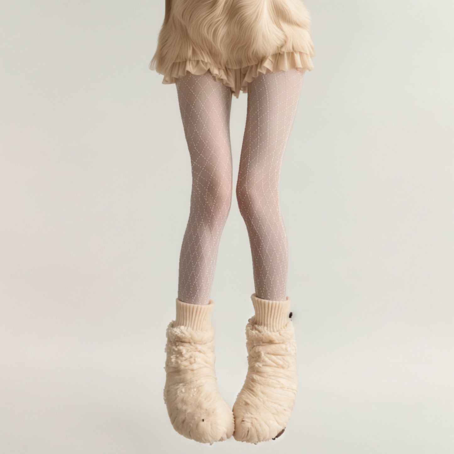 Sheer Full Length Tights with Diamond Mesh Pattern and Soft Stretch Fit for Stylish Textured Feminine Legwear