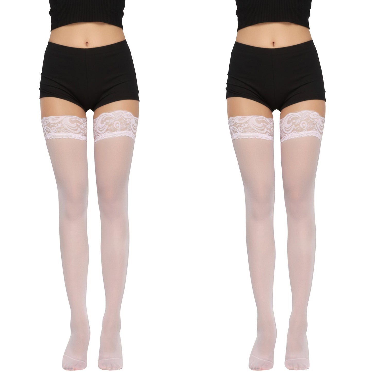 2pcs Women's Sheer Thigh High Stockings with Decorative Lace Top Detail and Soft Stretch Fit for Elegant Feminine Legwear Styling
