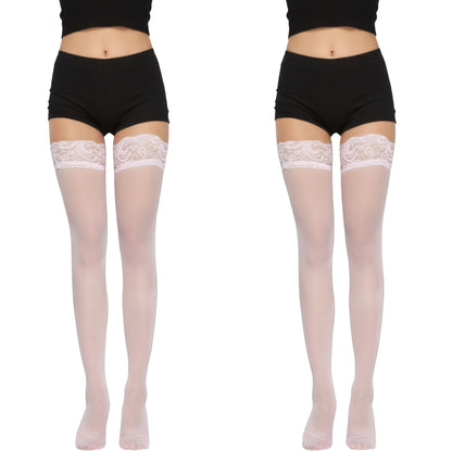 2pcs Women's Sheer Thigh High Stockings with Decorative Lace Top Detail and Soft Stretch Fit for Elegant Feminine Legwear Styling