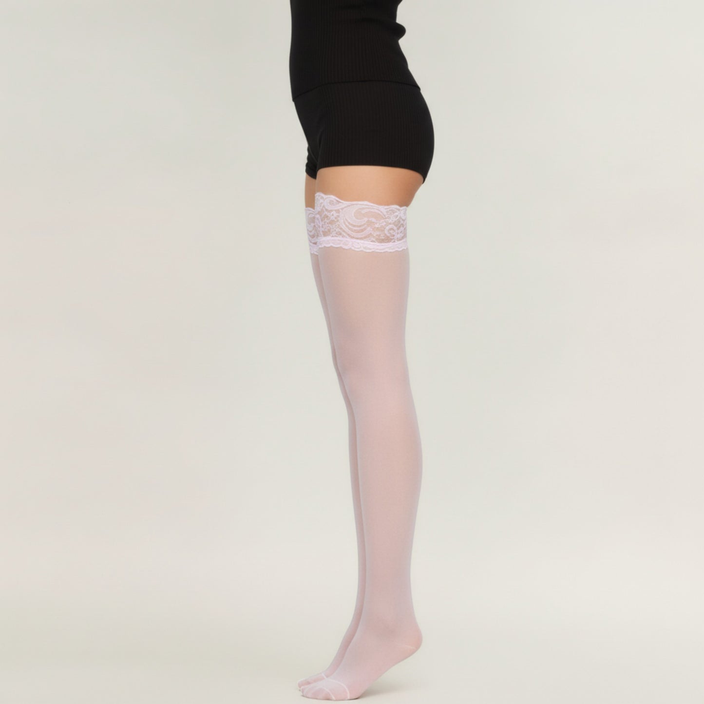 Sheer Thigh High Stockings with Decorative Lace Top Detail and Soft Stretch Fit for Elegant Feminine Legwear Styling