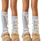 2pcs Women's Ribbed Knit Leg Warmers with Decorative Ribbon Bow Detail Soft Stretch Fit for Cozy Feminine Layered Styling