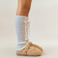 Ribbed Knit Leg Warmers with Decorative Ribbon Bow Detail and Soft Stretch Fit for Cozy Feminine Layered Styling