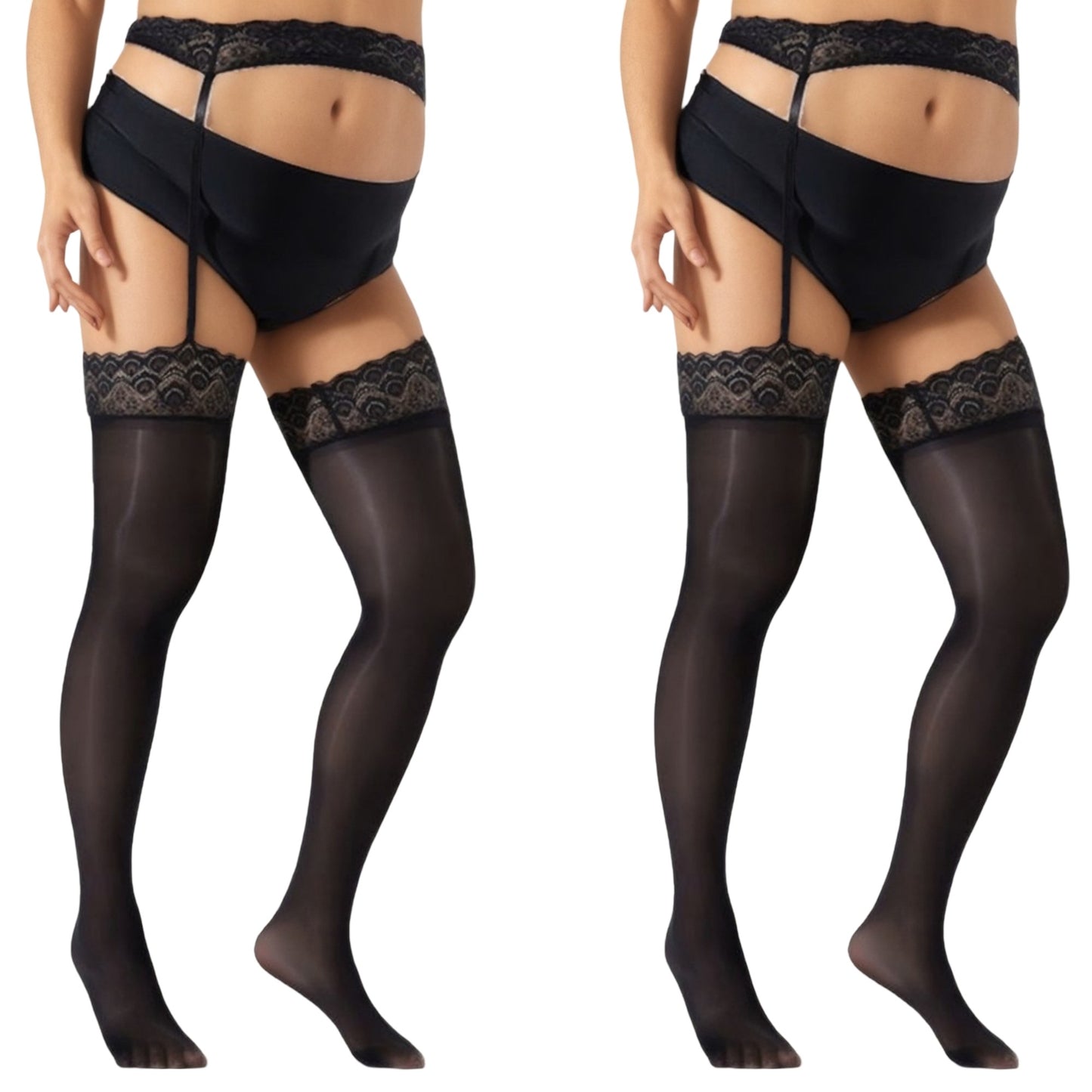 2pcs Women's Sheer Thigh High Stockings with Soft Stretch Fit and Decorative Lace Top Detail