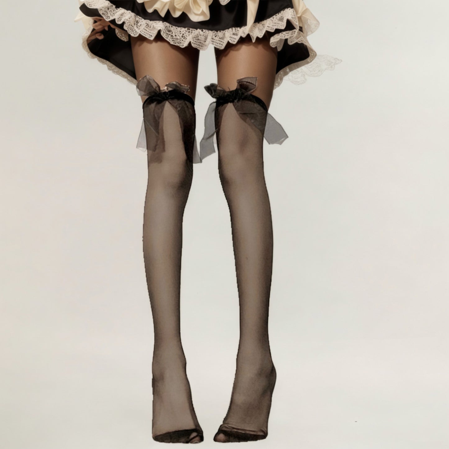 Sheer Thigh High Stockings with Oversized Organza Bow Accents and Soft Stretch Fit for Elegant Feminine Styling