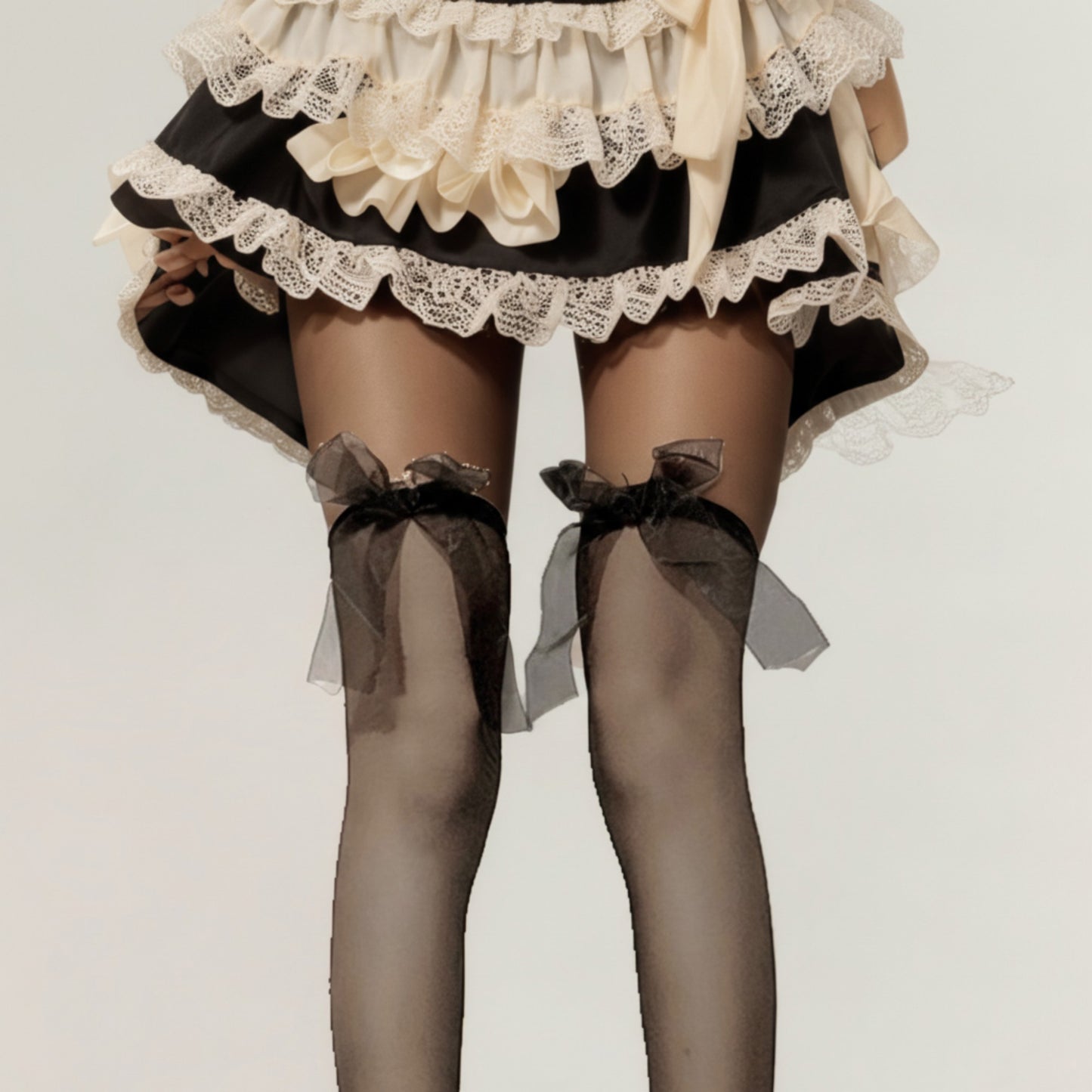 Sheer Thigh High Stockings with Oversized Organza Bow Accents and Soft Stretch Fit for Elegant Feminine Styling