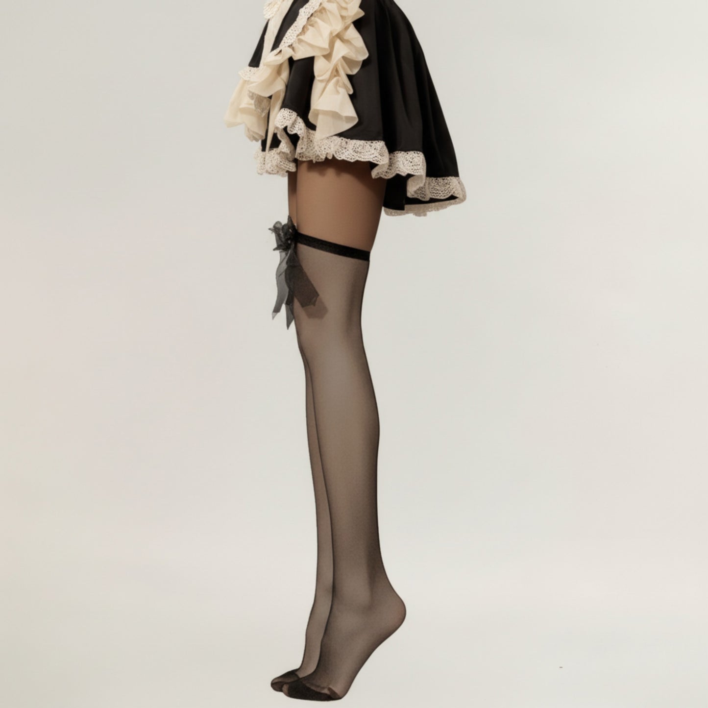 Sheer Thigh High Stockings with Oversized Organza Bow Accents and Soft Stretch Fit for Elegant Feminine Styling