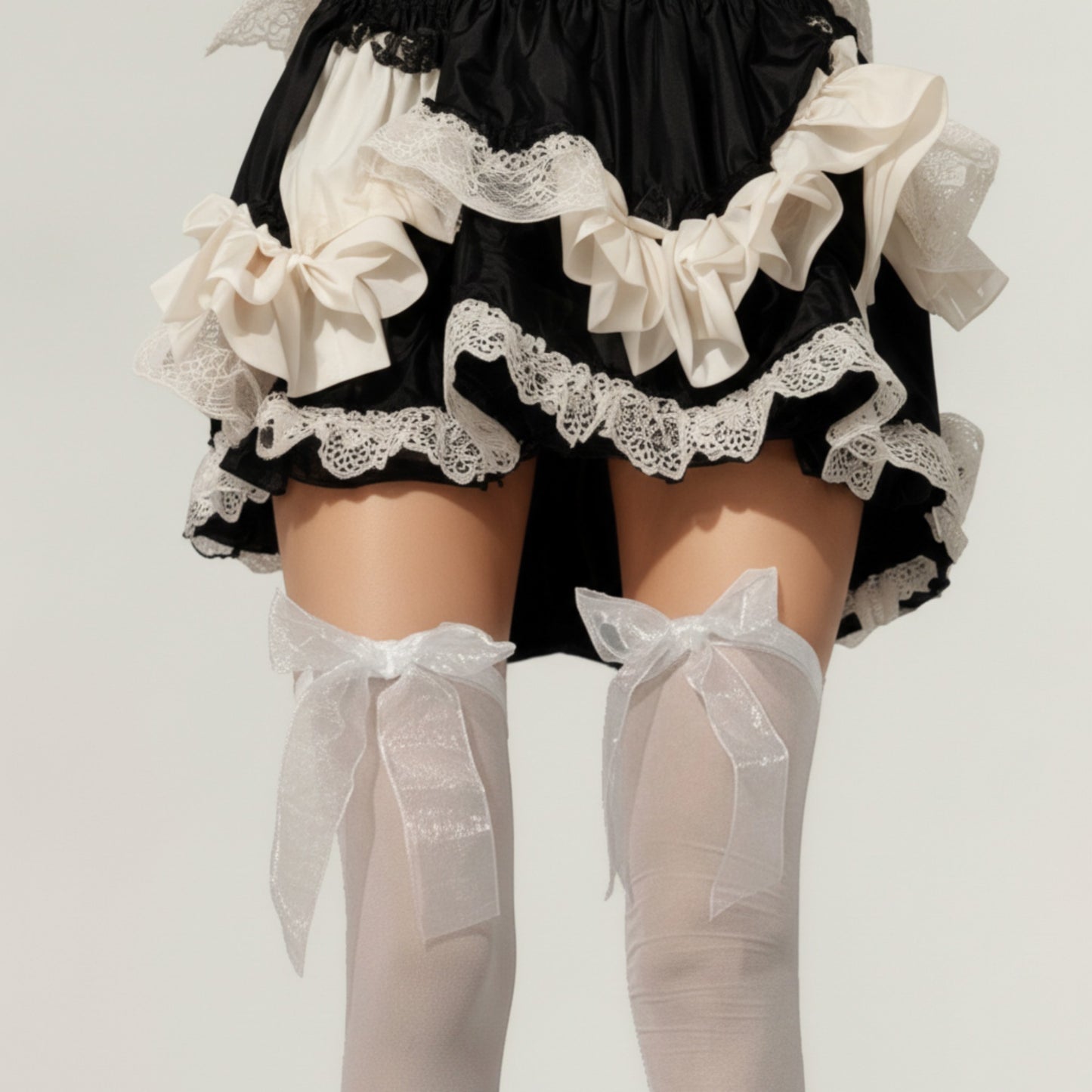 Sheer Thigh High Stockings with Oversized Organza Bow Accents and Soft Stretch Fit for Elegant Feminine Styling