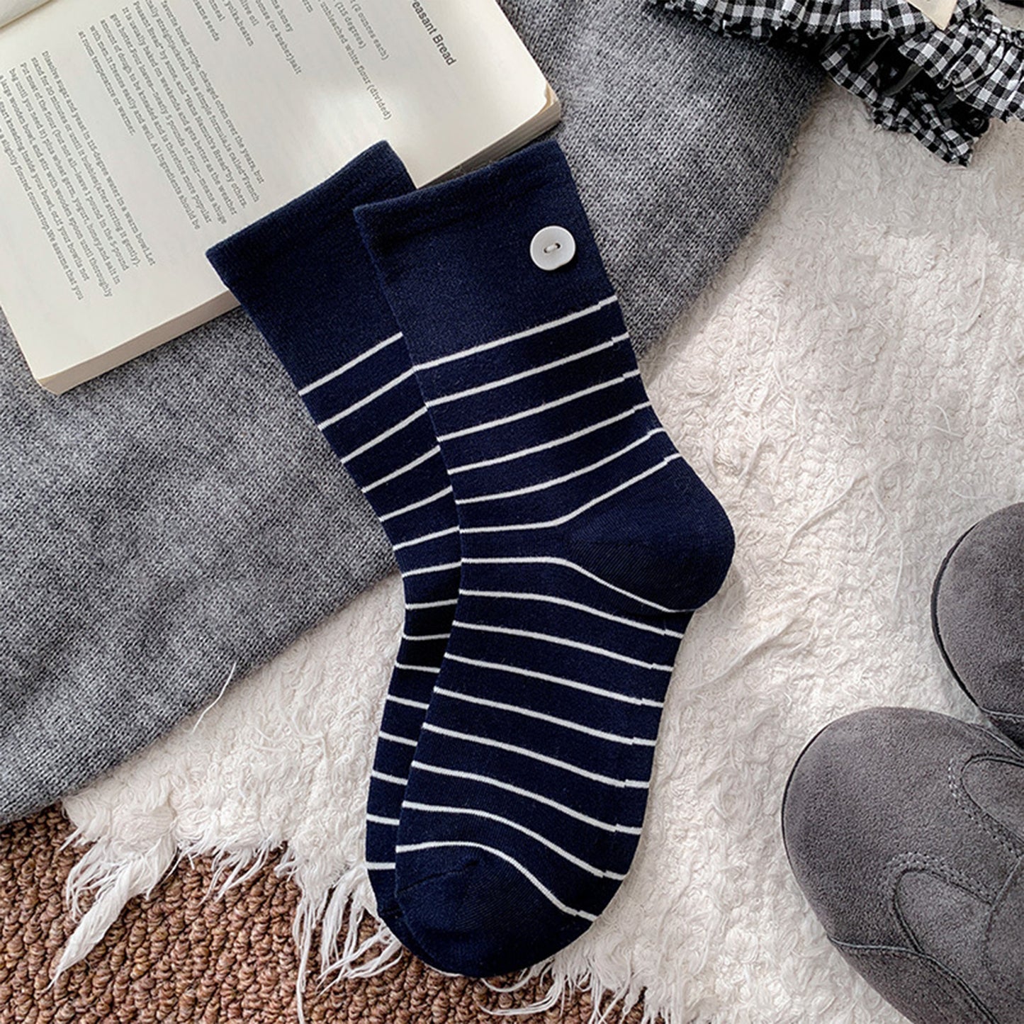 Womens Cotton Crew Socks 6 Pair Pack Striped Accent Soft Breathable