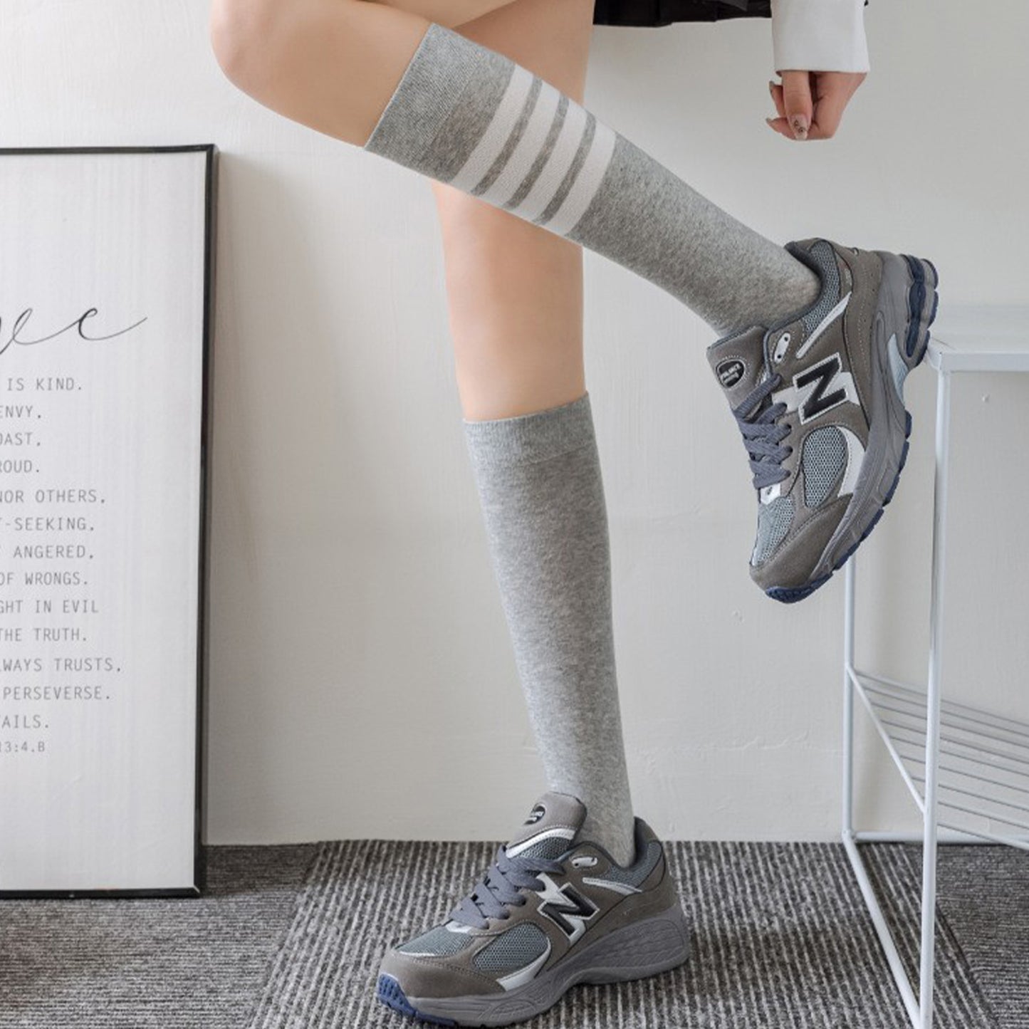 Womens Cotton Crew Socks 6 Pairs Striped Athletic Design Soft Breathable Comfort