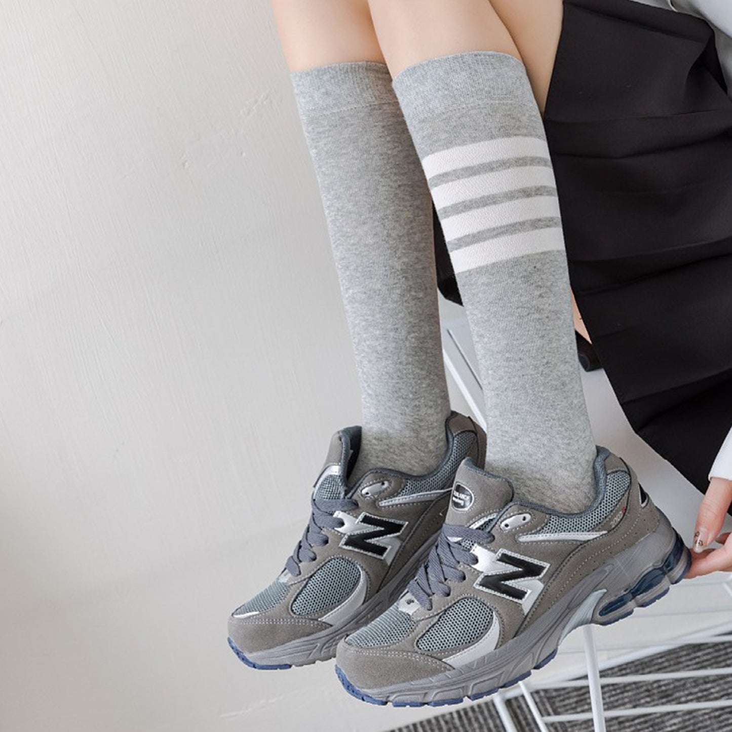 Womens Cotton Crew Socks 6 Pairs Striped Athletic Design Soft Breathable Comfort
