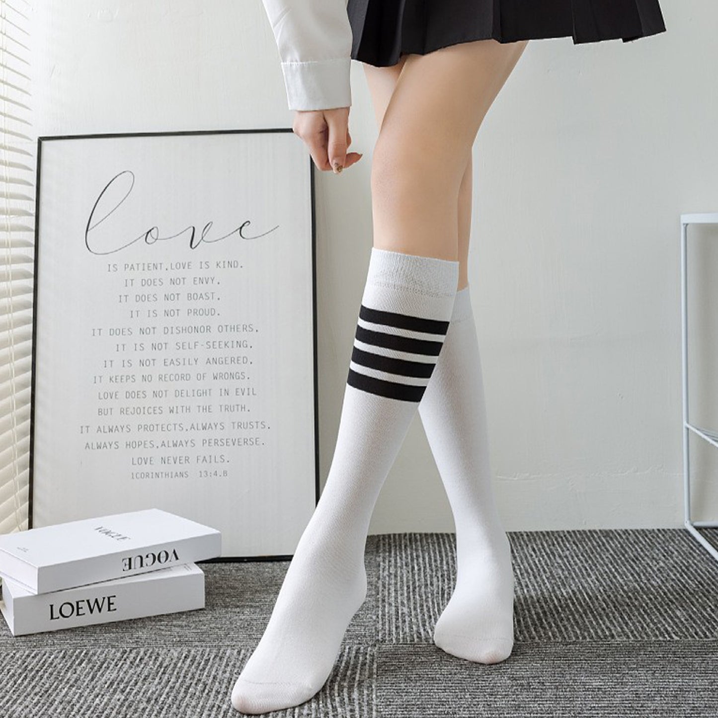 Womens Cotton Crew Socks 6 Pairs Striped Athletic Design Soft Breathable Comfort
