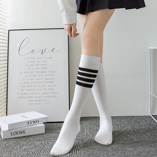 Womens Cotton Crew Socks 6 Pairs Striped Athletic Design Soft Breathable Comfort
