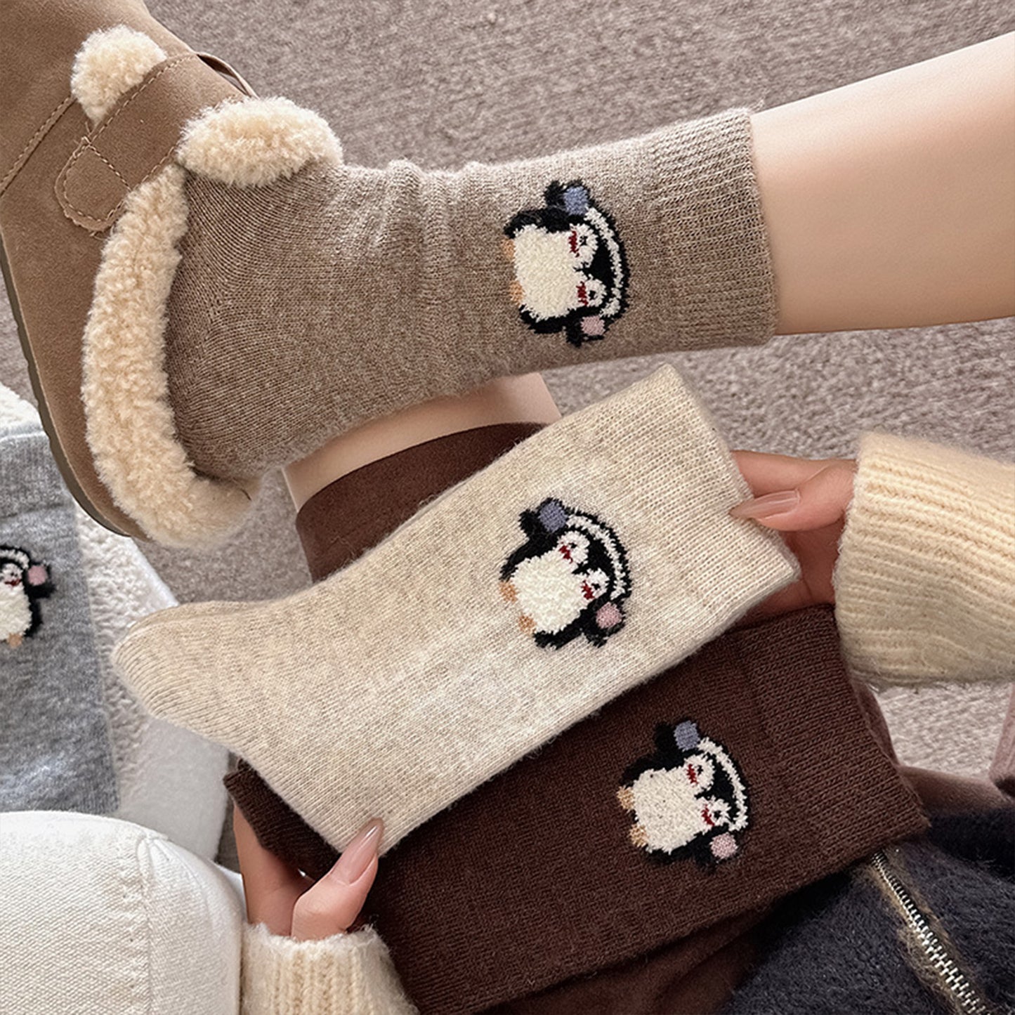 Womens Soft Cotton Crew Socks 6 Pairs Cute Animal Embroidery Comfortable