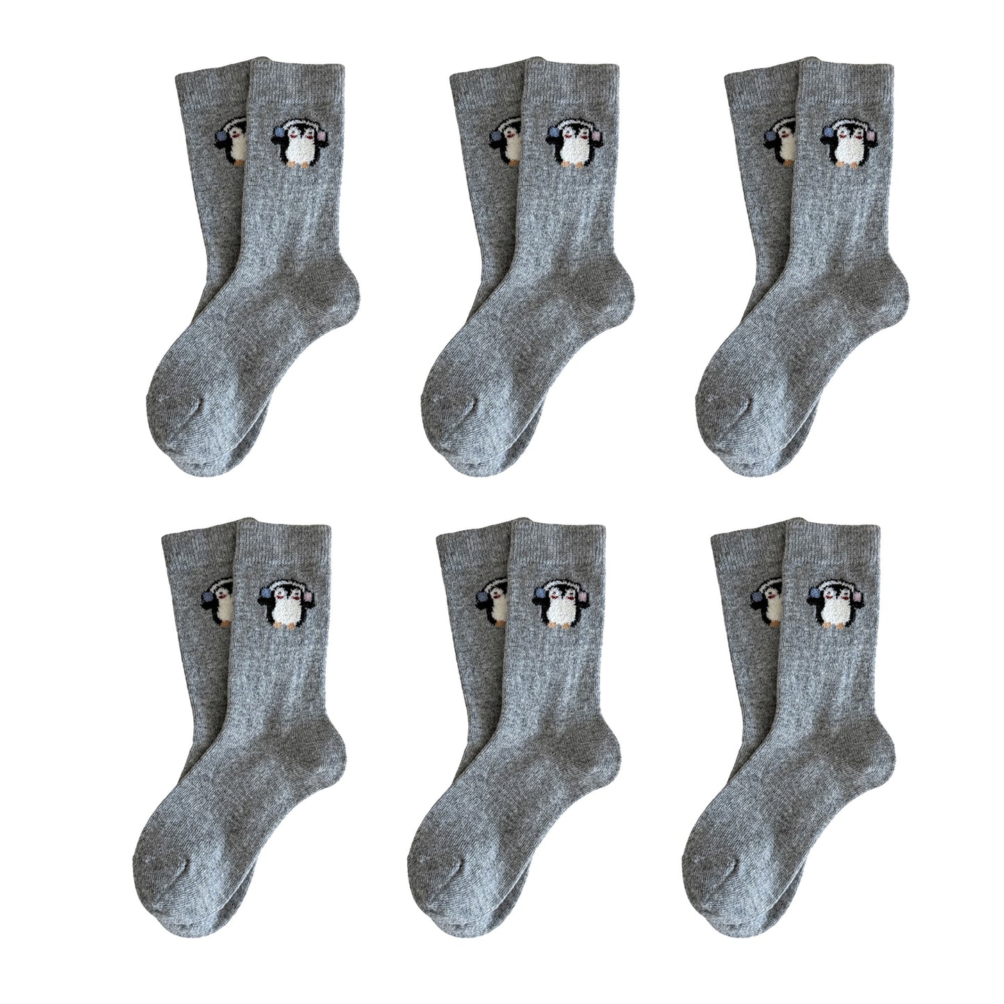 Womens Soft Cotton Crew Socks 6 Pairs Cute Animal Embroidery Comfortable
