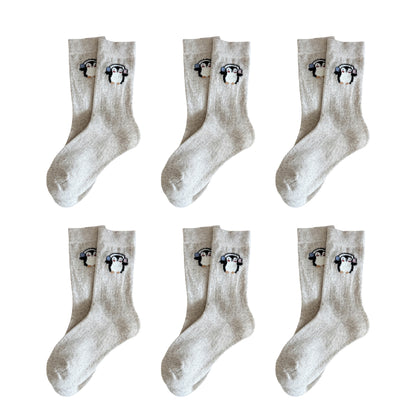 Womens Soft Cotton Crew Socks 6 Pairs Cute Animal Embroidery Comfortable