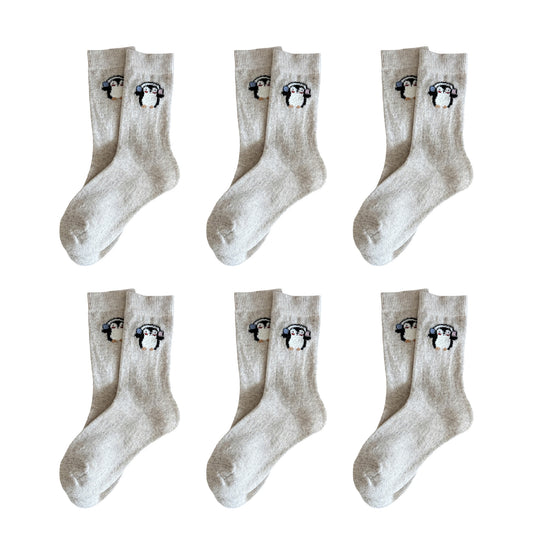 Womens Soft Cotton Crew Socks 6 Pairs Cute Animal Embroidery Comfortable