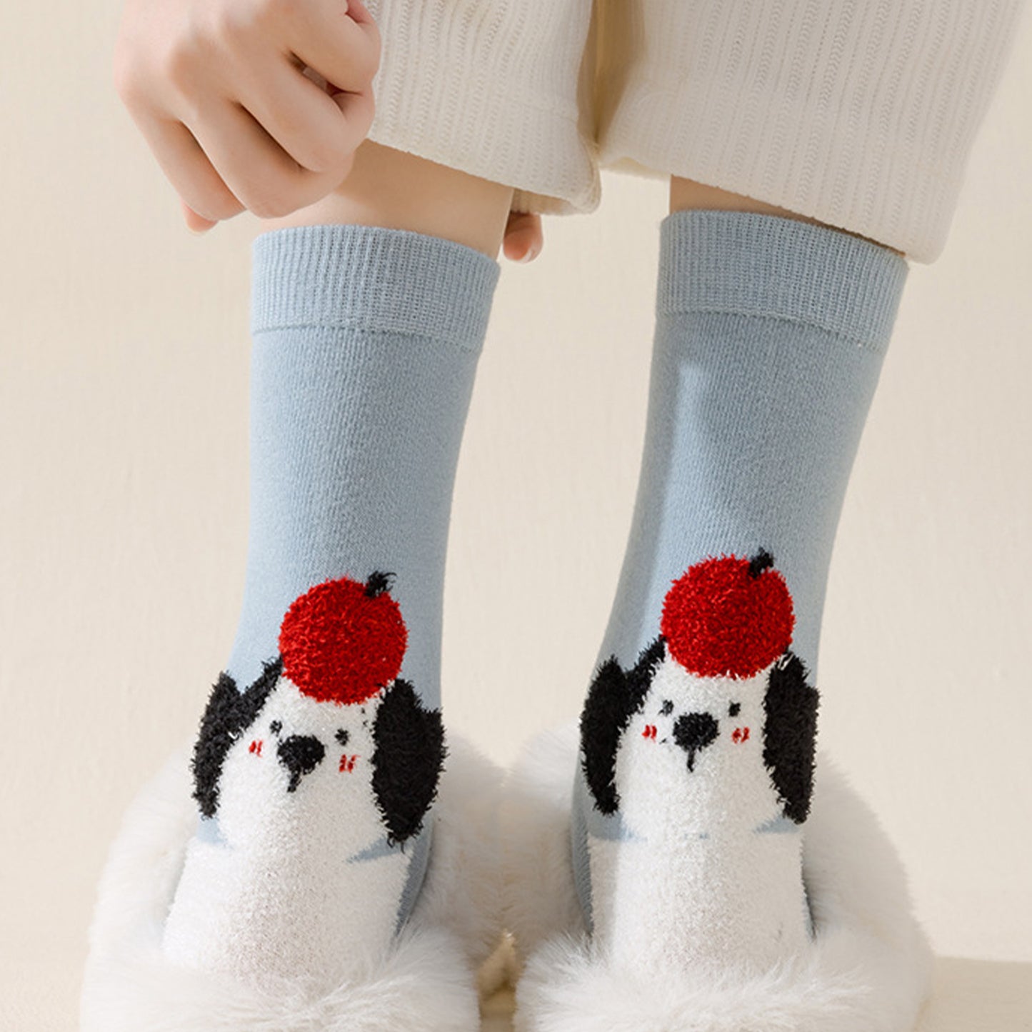 Womens Pure Cotton Crew Socks 6 Pairs Soft Breathable Cute Cartoon Design