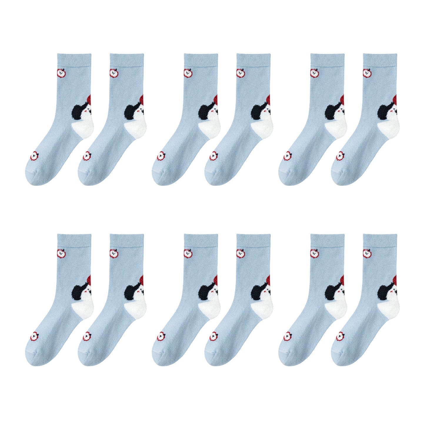 Womens Pure Cotton Crew Socks 6 Pairs Soft Breathable Cute Cartoon Design